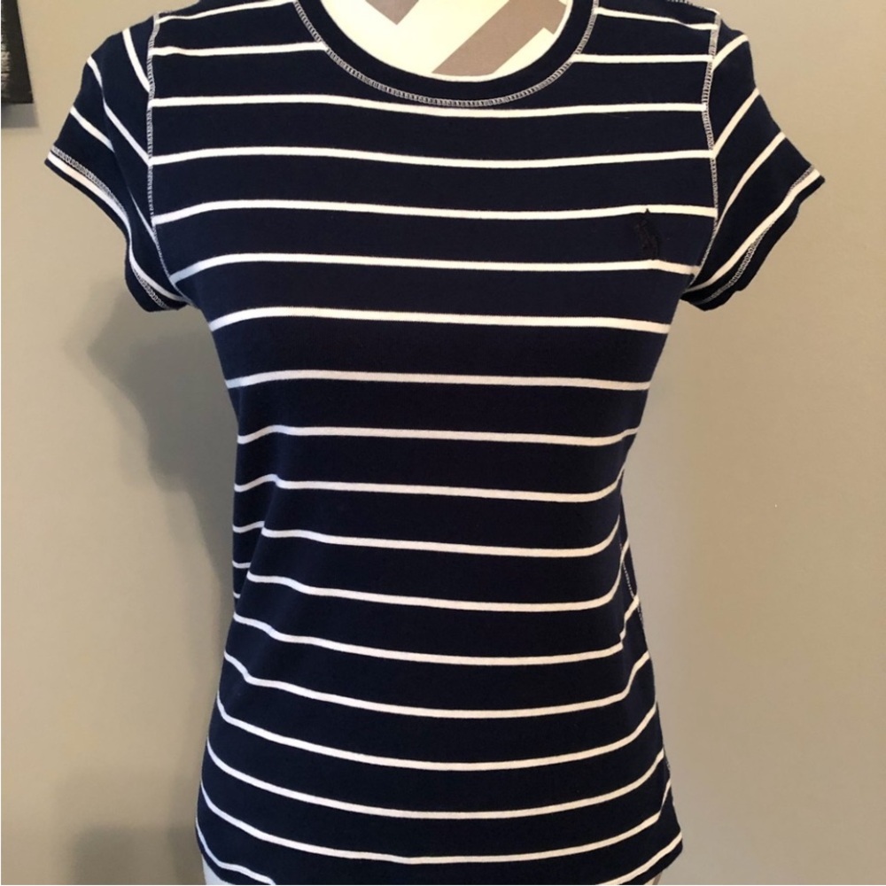 Ralph Lauren Navy and White Striped T-Shirt